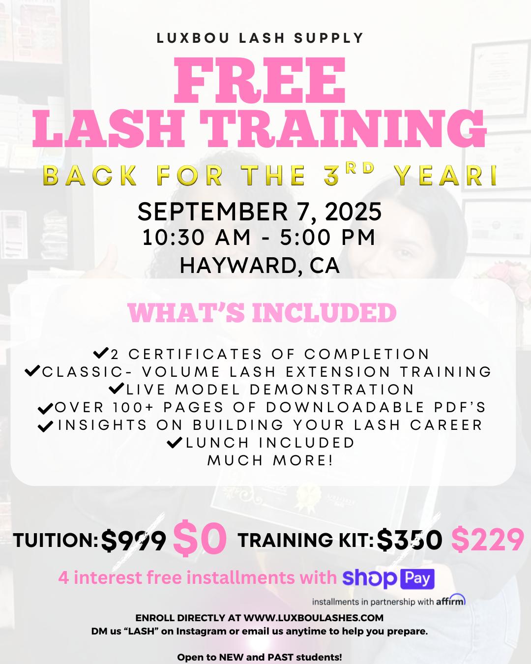 FREE Lash Training – 3rd Annual Masterclass (September 7th)